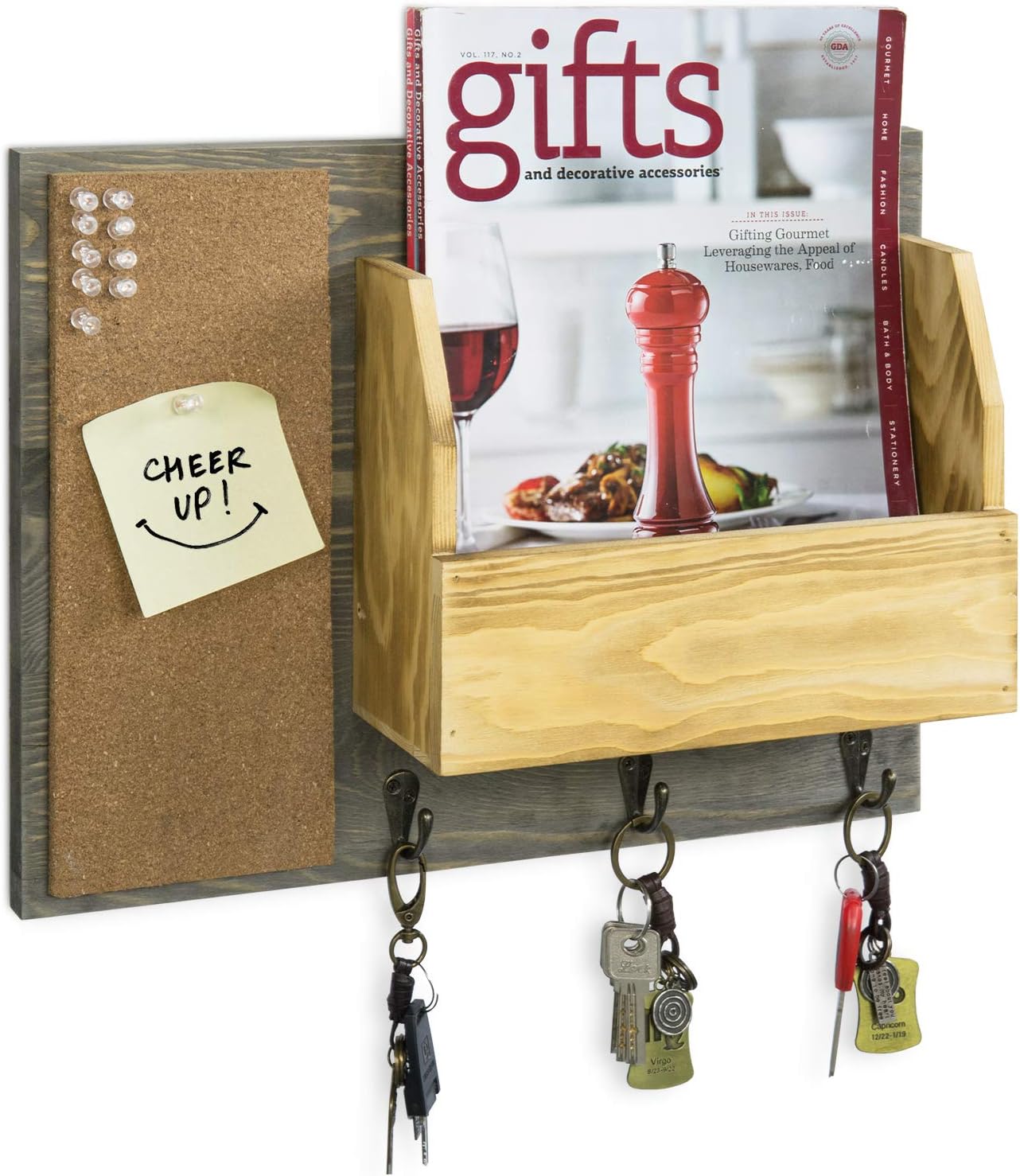 MyGift Vintage Gray and Burnt Brown Wood Wall Mounted Entryway Mail