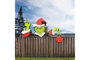 NWOMJTV 4Pcs Grinch Fence Peeker Decoration, Funny Christmas Fence Yard Signs, Grinchmas Decor for Tree with Thief Stole Head Arm Bag and Dog for Holiday Xmas Garden Courtyard Wall Decorations (C)