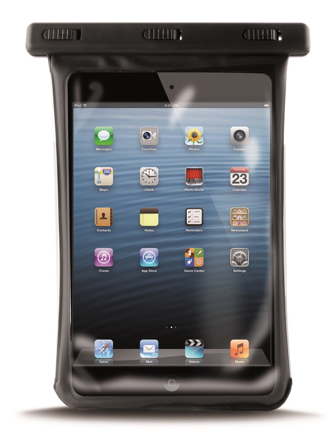 TouchAbility Universal Waterproof Case For Small Tablets up to 8" including iPad Mini 2/3 / 4/5 / 6 etc. IPX8 Pouch With Side Window (Black, X Large)