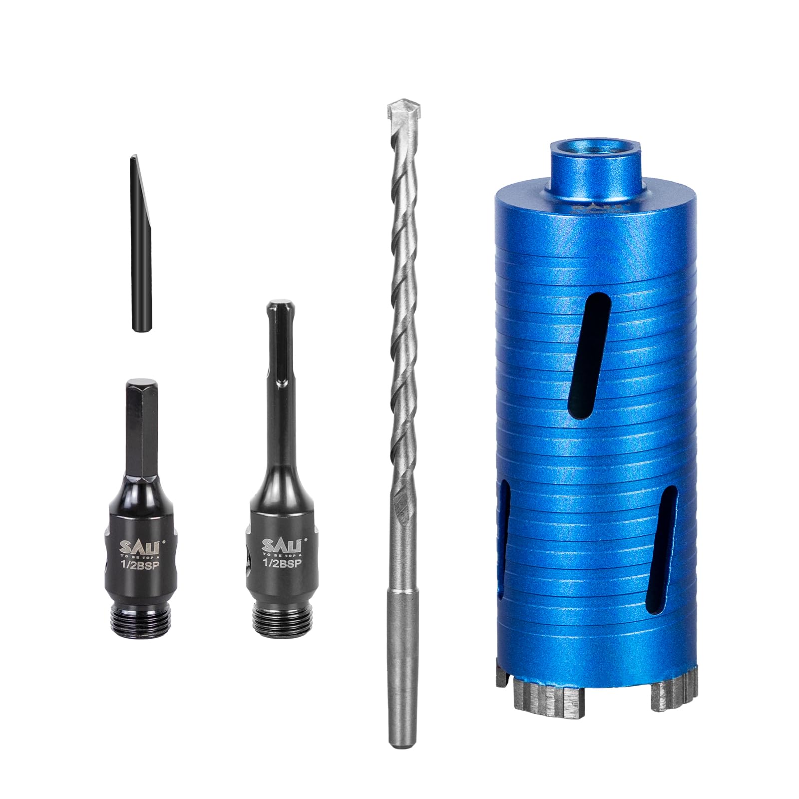 Diamond Core Drill Bit Set - 65mm x 150mm Turbo Laser-Welded Segments for Concrete, Brick, Block, Stone Masonry, Granite with SDS Adapter, Hex Shank Adapter, Centre Drill Bit