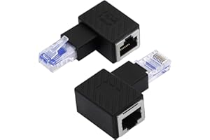 YACSEJAO Cat5e/Cat6 RJ45 Ethernet Adapter，2Pack 90 Degree Ethernet RJ45 / 8P8C Male to Female Right Angle Adapter Support Cat