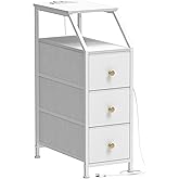 Tohomeor Narrow Dresser Tall Skinny Storage Tower Vertical Slim Chest of Drawers with Charging Station Small Nightstand Side Table for Bedroom, Bathroom, Small Spaces (White, 3 Drawers)