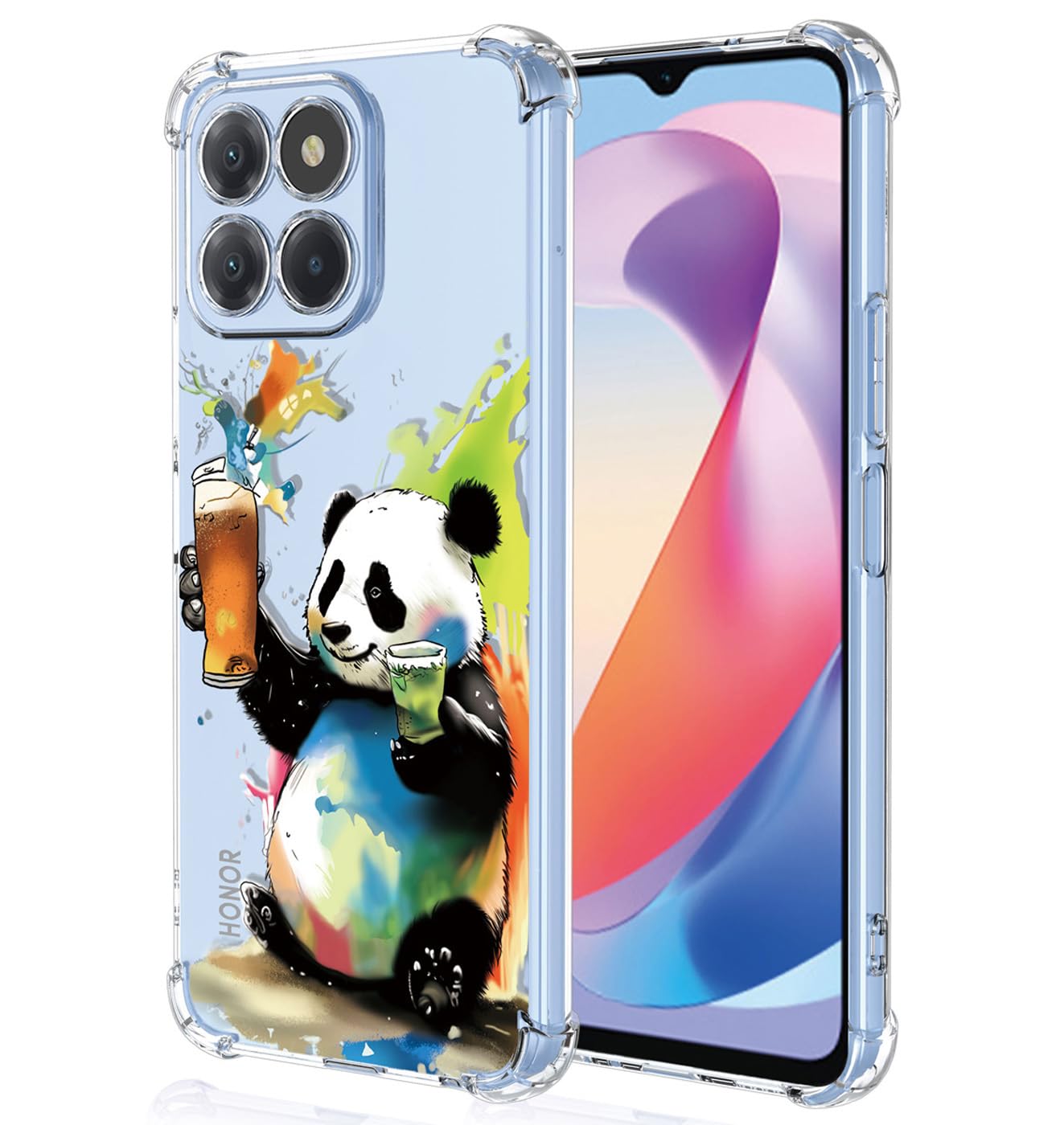 YUXING Clear Case for Honor X6a - Cute Cool Pattern Design Slim Transparent Protective Case Soft TPU Shockproof Bumper Cover (Panda) — image 1