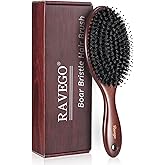RAVEGO Hair Brush, Boar Bristles Hair Brush for Women Men Kids, Boar &amp; Nylon Bristle Brushes for Smoothing Massaging Scalp Detangling Wet/Dry Hair, Reduce Frizz Dry Restore Natural Shine