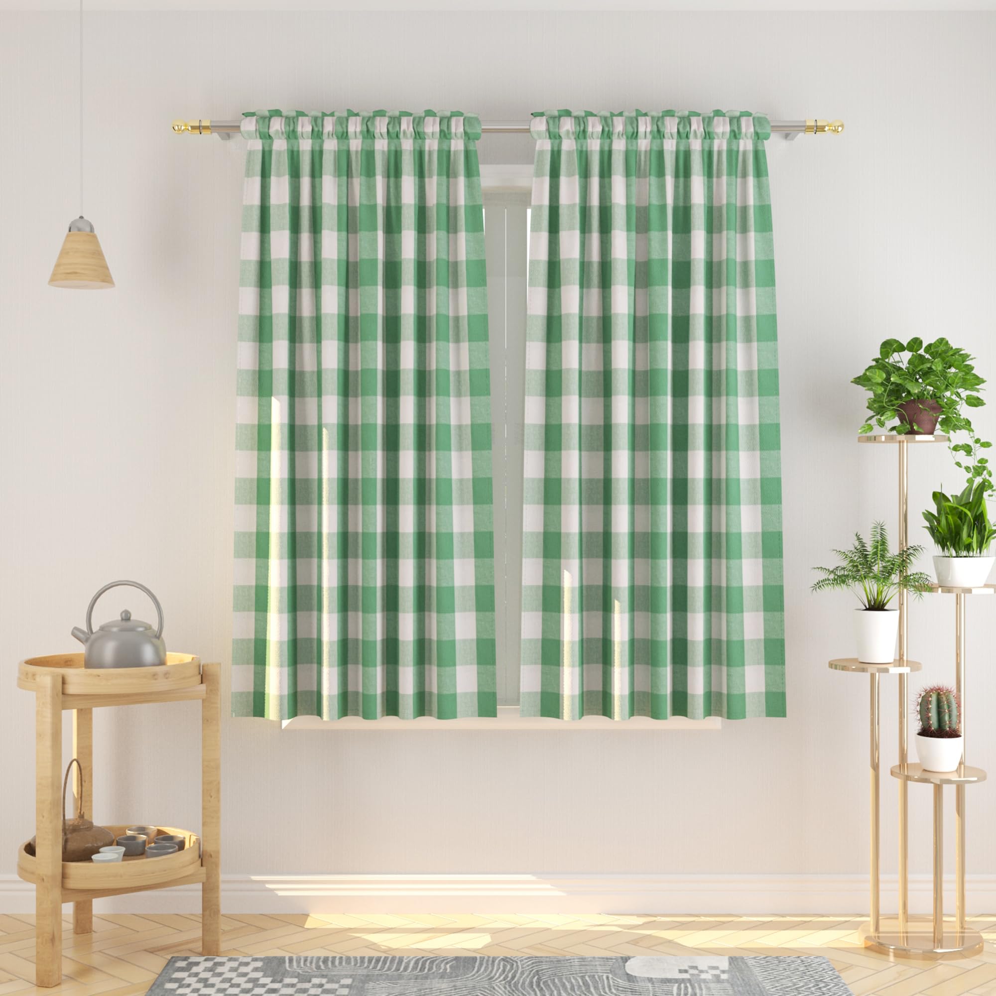 Buffalo Check Curtains 45 inches Length Cotton Basement Mint Green and White Gingham Plaid Kitchen Window Curtain Panels Living Room Checker Drapes Bedroom Rod Pocket Window Treatment 2 Panels
