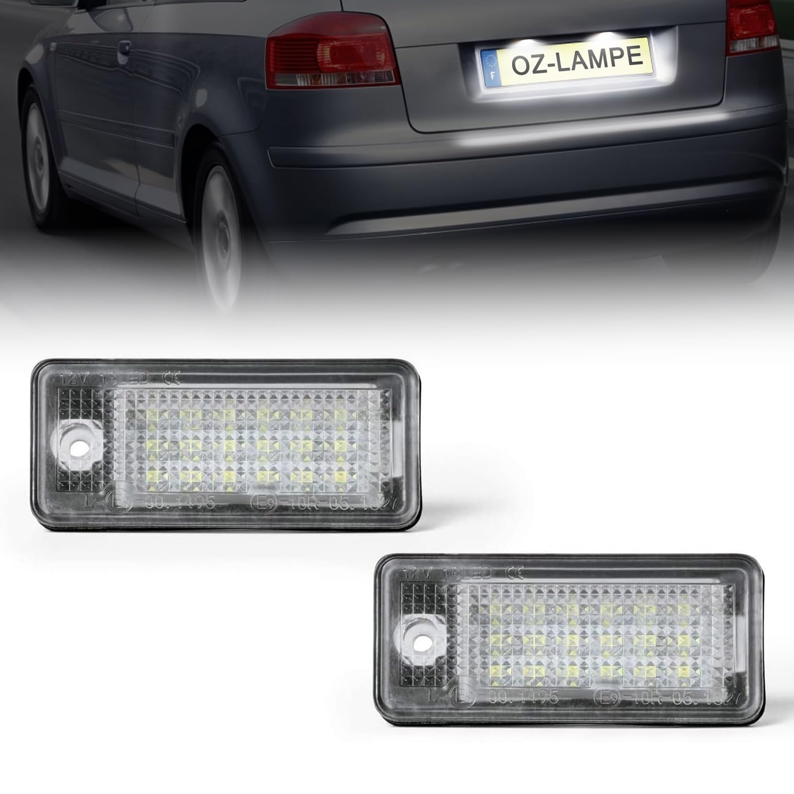 OZ-LAMPE Number Plate Light for Audi A3 S3 A4 S4 RS4 A5 A6 C6 A8 S8 Q7 RS4 RS6, 2 x LED Rear License Plate Lamps with Canbus, Error Free Waterproof Rear Lamps