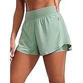 CRZ YOGA 2 in 1 Double Layer Running Shorts for Women 3" - High Waisted for Athletic Tennis Workout with Zip Pockets