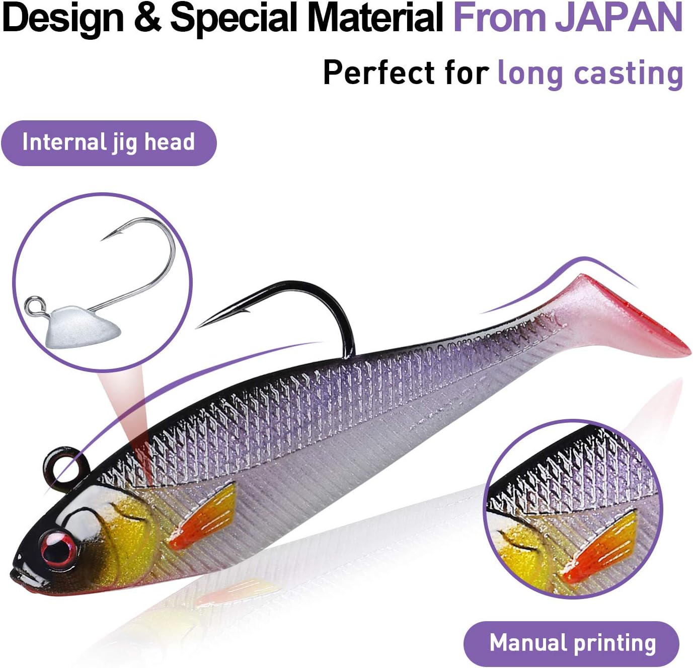 TRUSCEND Power Soft Fishing Lures Pre-Rigged BKK Hook, Japan Formula, Slow Sinking, Swimming, Jerking, Freshwater or Saltwater Swimmer for Bass Trout Pike Fishing, B-2.8in, 6PCS : Sports & Outdoors