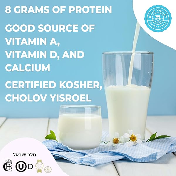 BLUE VALLEY SHELF STABLE WHOLE MILK BOXES WITH VITAMIN D – NO REFRIGERATION NEEDED 8 OZ SINGLES (24 PACK) KOSHER CHOLOV YISROEL, UHT PASTEURIZED TETRA PAK CARTON.