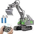 NEXBOX Remote Control Excavator Toys for Boys, RC Construction Equipment Vehicles for Kids Age 4-7 8 9 10 Year Old, Best Birthday Gifts Ideas, with Metal Shovel, 2.4Ghz