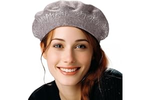 LADYBRO Rhinestone Beret Hats for Women 2 Layers Wool French Knit Cap Lady Winter Black
