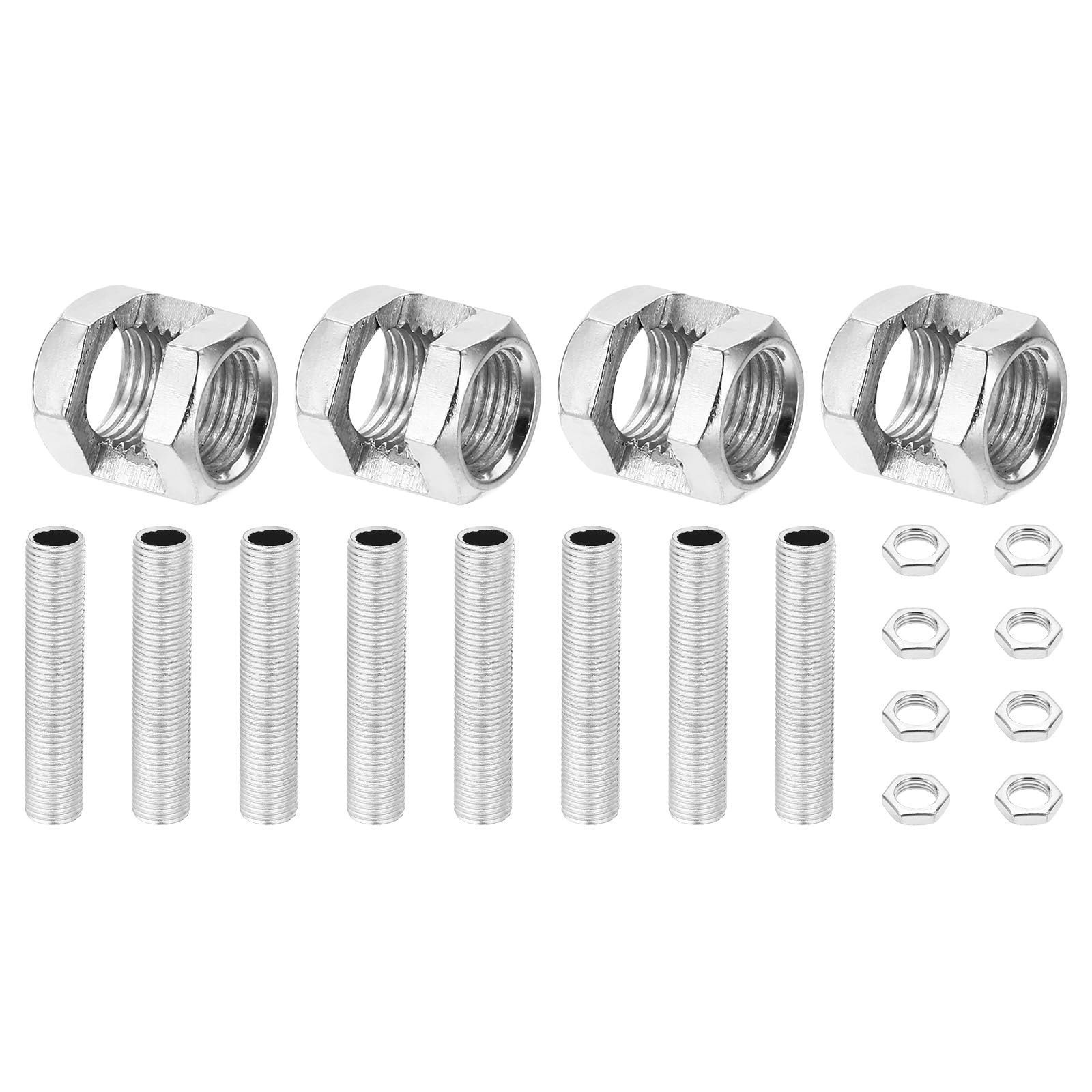 PATIKIL M10 Fine Thread Lamp Pipe Repair Parts Kits, 20 Pcs M10×15 Metal Hexagon Open Coupling Nut with Threaded Pipe and Hex Nut for Light Extension Rod