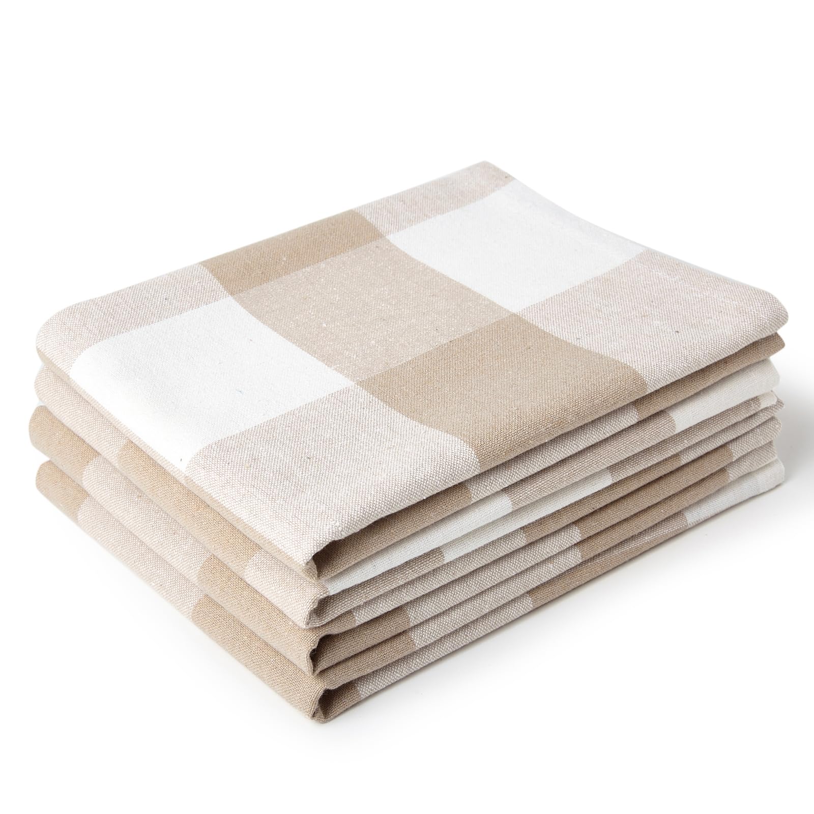 Encasa XO Kitchen Cloth for Cooking | Cotton Hand Towel for Quick Drying Dishes | 70x45 cm Tea Towels | Highly Absorbent for Cleaning of Plates & Glasses | Buffalo Beige Checks (Set of 4 Pieces)
