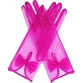 QRBTSCL Women's Short Tea Party Gloves Tulle Gloves with Bowknot Mesh Glove Wedding Bridesmaids Evening Party Glove