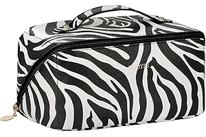 COOYES Travel Toiletry Bag – PU Leather Makeup Travel Bag – Chic Animal Print Cosmetic Bags for Women – Portable Cosmetic Travel Bag with 180-Degree Flat Opening – Toiletries Bag for Travel, Holiday