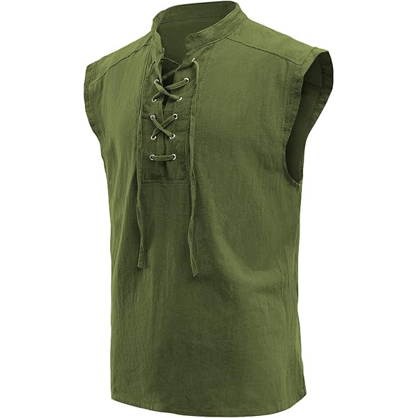 Medieval Shirt JEMITOP Men's Pure Cotton Retro Style Lace Up Hooded Shirts