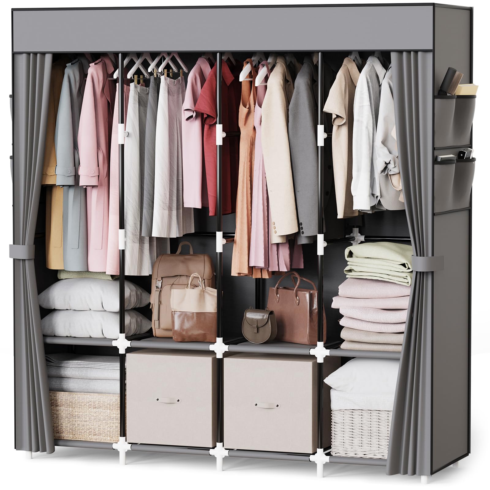 Photo 1 of *USED*
Mavivegue Portable Closet Wardrobe, Clothes Organizer with 4 Hanging Rods, Non-Woven Fabric Cover, Large Capacity Storage for Bedroom and Living Room,Gray, 67" W x 17" D x 67" H