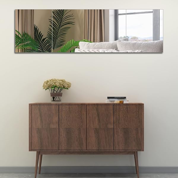 RUOMENG FULL LENGTH WALL MIRROR TILES, GYM MIRRORS 12″ X 15″ X 4PCS SQUARE WALL MOUNTED MIRROR, FRAMELESS MIRROR TILES FOR HOME GYM, BEDROOM, DOOR