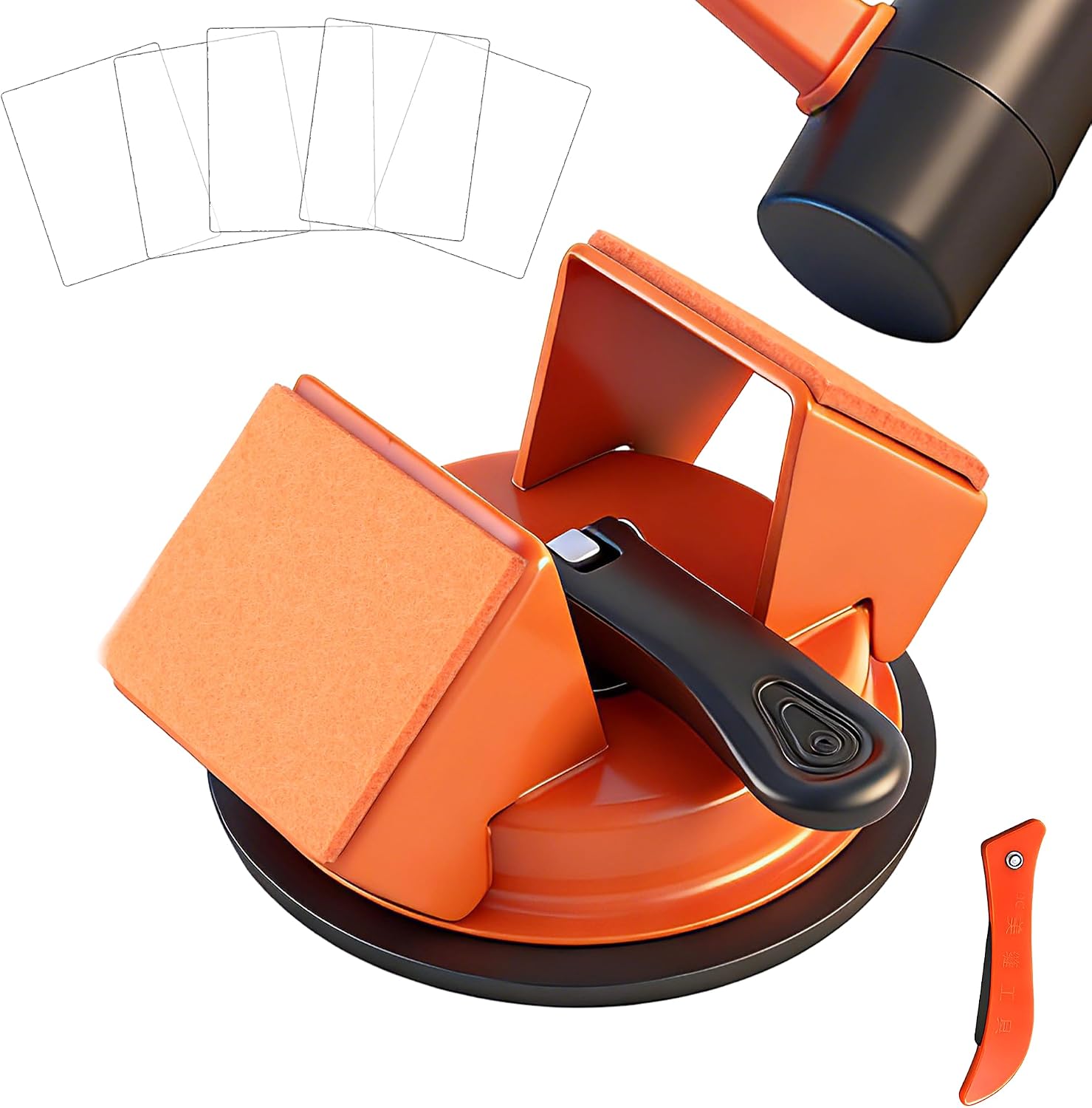 Floor Gap Fixer Tool Heavy Duty 45°Striking Surface Floor Gap Repair Tool Made of Iron & Enhanced Suction Cup with Slot Cutter and 5pcs Sticky Pads for Fixer Laminate/Vinyl Flooring Tools