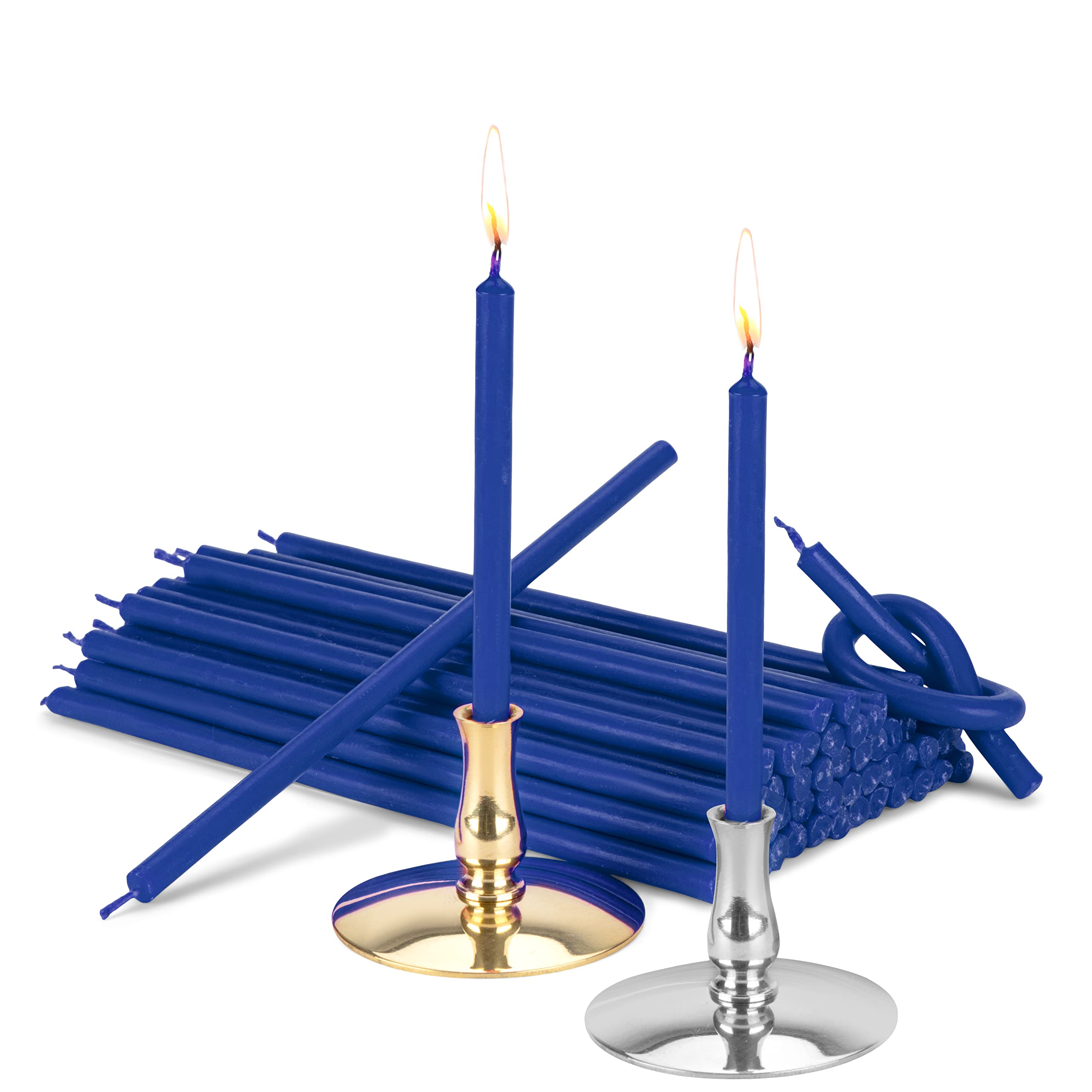NKlaus - Set 2X Candle Holders with Stick Candles Blue drip-Free L 16cm Paraffin Wax 40030