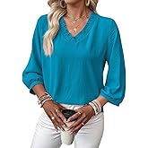 SHEWIN Women Smocked Neck Tops 3/4 Sleeve Loose Fit Shirts Business Dressy Casual 2026