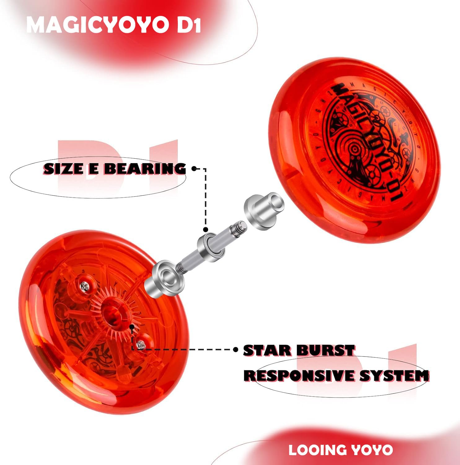 Looping Yoyo D1 Responsive Yo Yo for Kids Beginners, 2A Loop Yo-yo Starter Yo-Yo Easy to Play Basic String Tricks (Red)