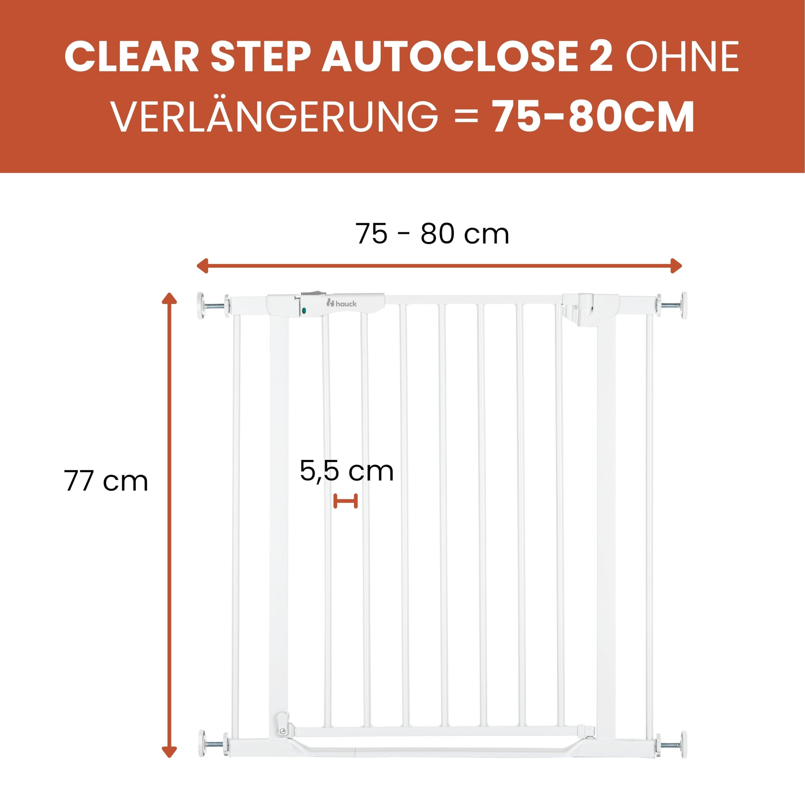 hauck Clear Step Autoclose 2, Weiß - Kinderschutzgitter Hundegitter Verstellbare Breite 75-80cm, 77cm Hoch, Selbstschließend, Flacher Einstieg, Beidseitige Einhand Öffnung, ohne Bohren 2