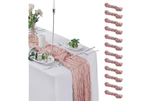 flohar 12 Pack Dusty Pink Cheesecloth Table Runner 9ft,17 x 108 inch Gauze Table Runners Rustic Romantic Wedding Runner for Wedding Bridal Shower Fall Decoration