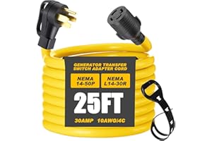 Kanayu 25FT Generator Transfer Switch Adapter Cord Compatible with NEMA 14-50P to L14-30R, 4 Prong 50Amp to 30 Amp Generator to House Inlet Box Adapter, STW 10 AWG, ETL Listed