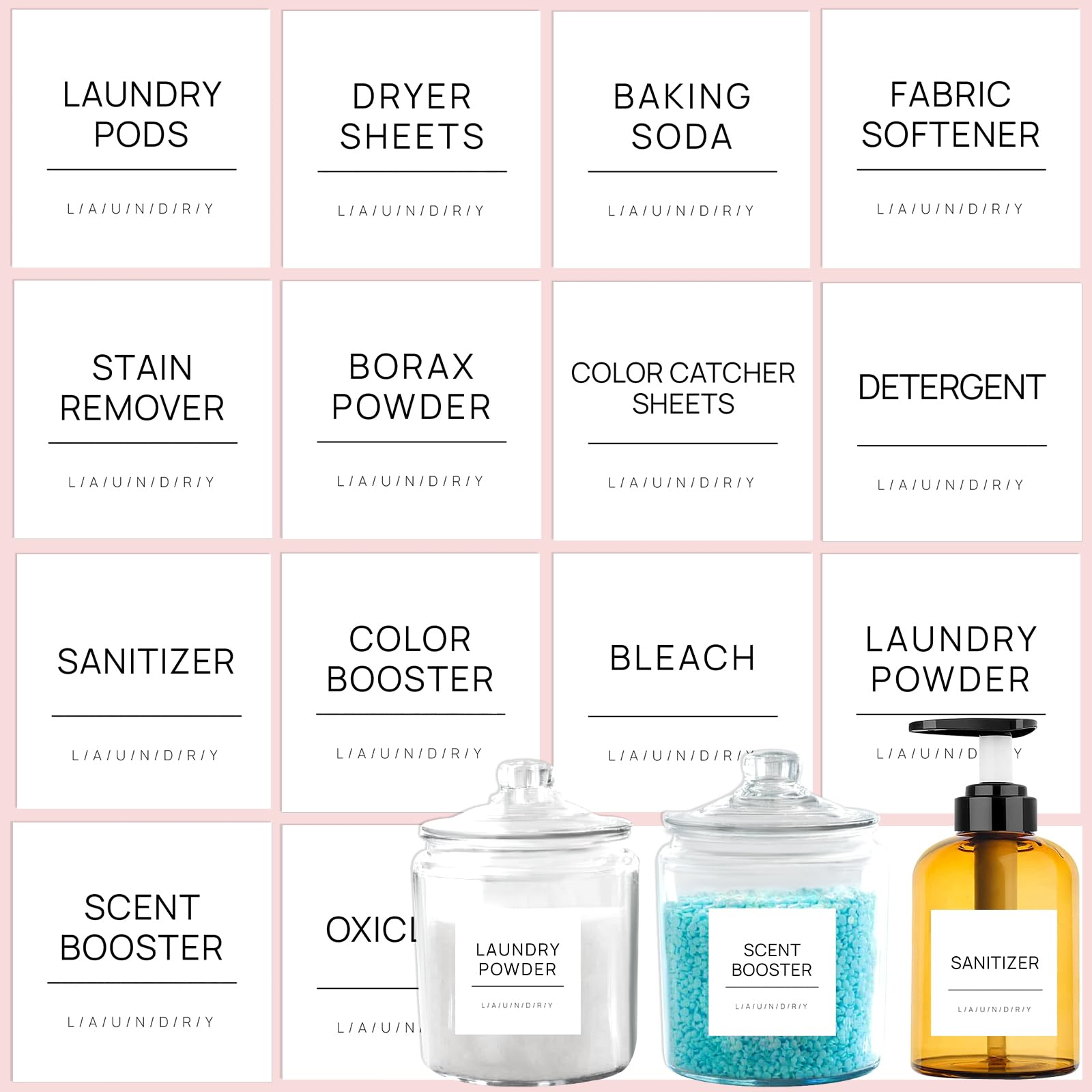 KSIWRE Minimalist Laundry Labels - 16 Pcs, Waterproof, Removable, Includes 2 Blank (White), Organize & Store Laundry Room