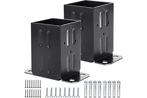Eapele 4x4 Wood Fence Post Anchor Base, Thick Steel and Black Powder Coated, Come with Wood Screws and Concrete Anchors(Set of 2)
