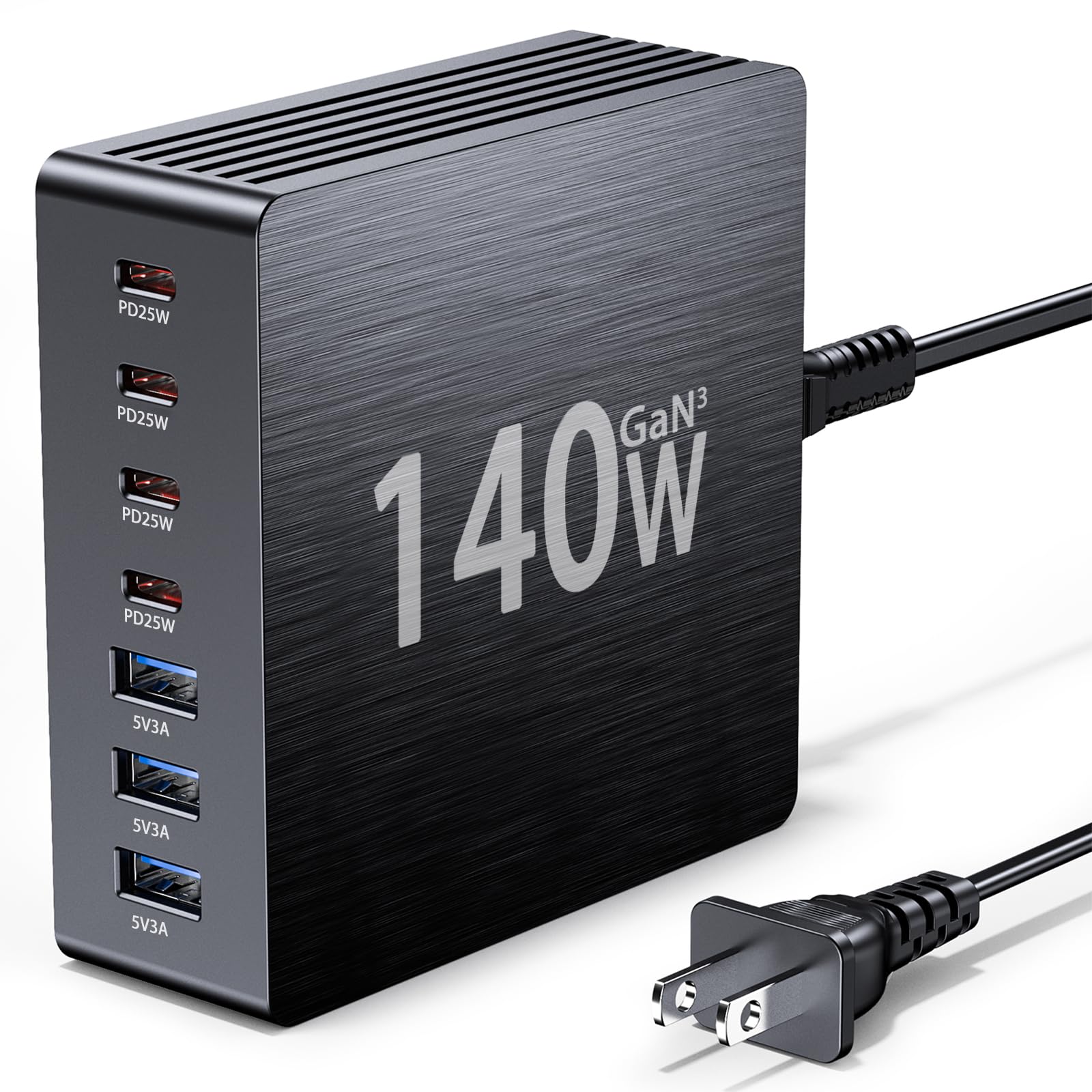 Photo 1 of Hinkicher USB C Charger Block, 140W GaN III 7-Port Fast Charging Station for Multiple Devices, PD 3.0 USB Wall Charger Power Strip Charging Hub Travel Adapter Plug for iPad iPhone Samsung, 1 Pcs