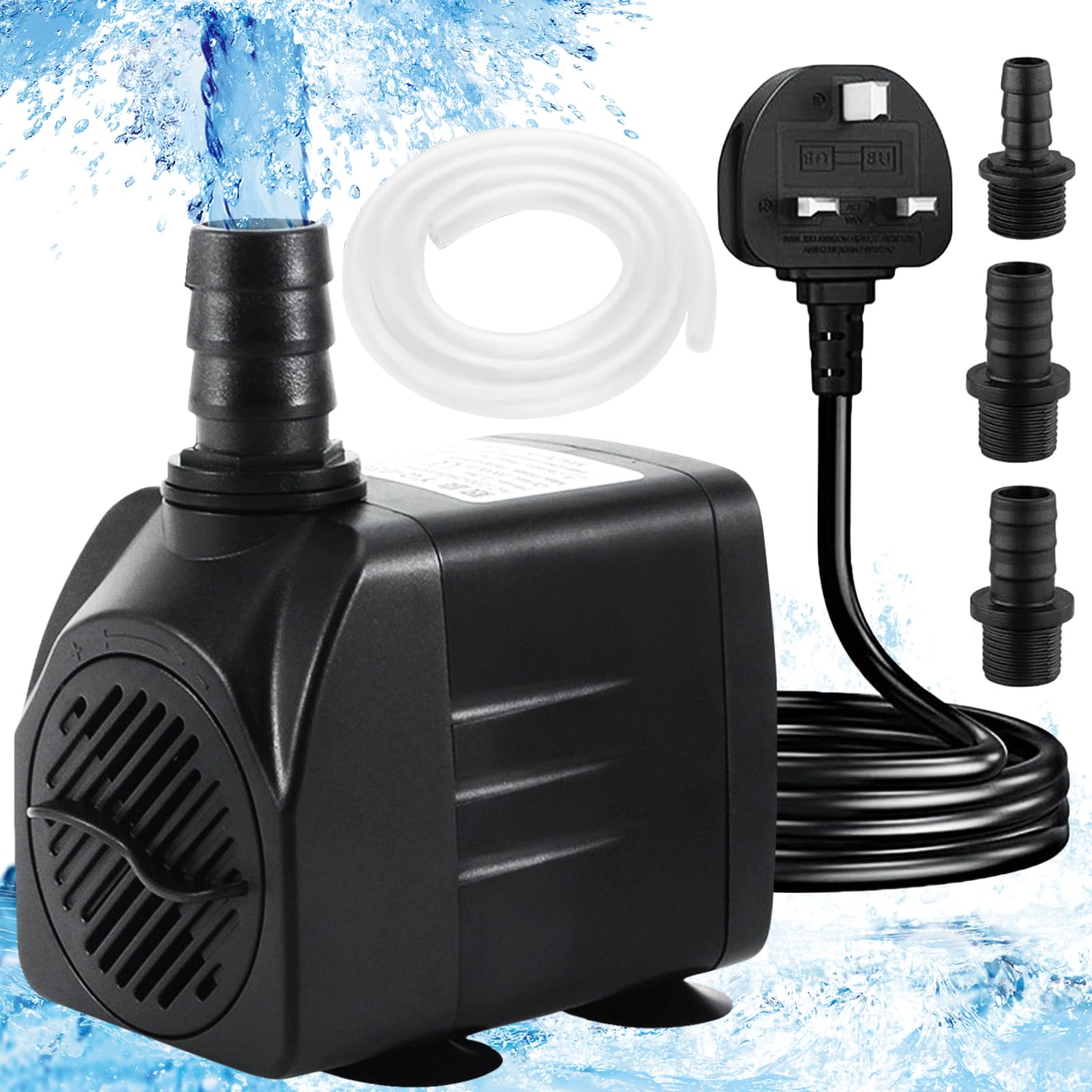 Submersible Ultra Quiet Water Feature Pump - 1500L/H 25W Aquarium Pump with 3 Nozzles