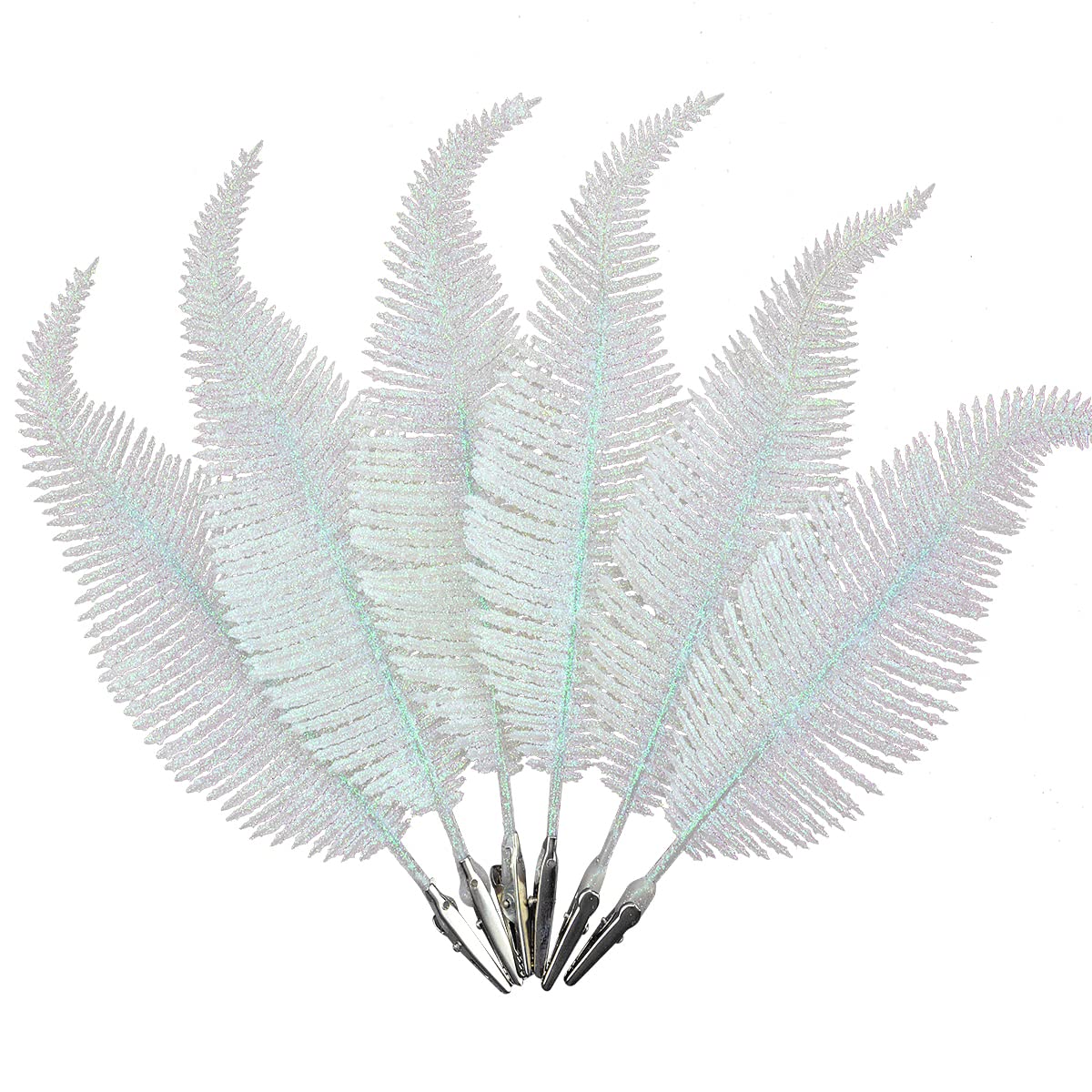 6PCS White Christmas Glitter Feathers Christmas Tree Baubles 8.7 Inch Christmas Tree Feathers Christmas Decoration Baubles Clip on Feather Decoration Glittery Ornament Baubles Christmas Family Décor
