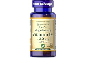 Puritan's Pride Premium Sunvite™ Mega-Potency Vitamin D3 5,000 IU, Dietary Supplement for Healthy Bones, Teeth, and Immune System Support, 200 Rapid Release Softgels (Packaging May Vary)