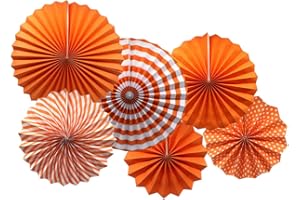 ADLKGG Party Hanging Paper Fans Set, Orange Round Pattern Paper Garlands Decoration for Birthday Wedding Graduation Events Accessories, Set of 6