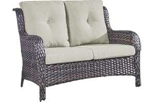 Belord Outdoor Loveseat Small Patio Furniture 2 Seater Sofa Brown Wicker Couch Rattan Settee for Single-Family House