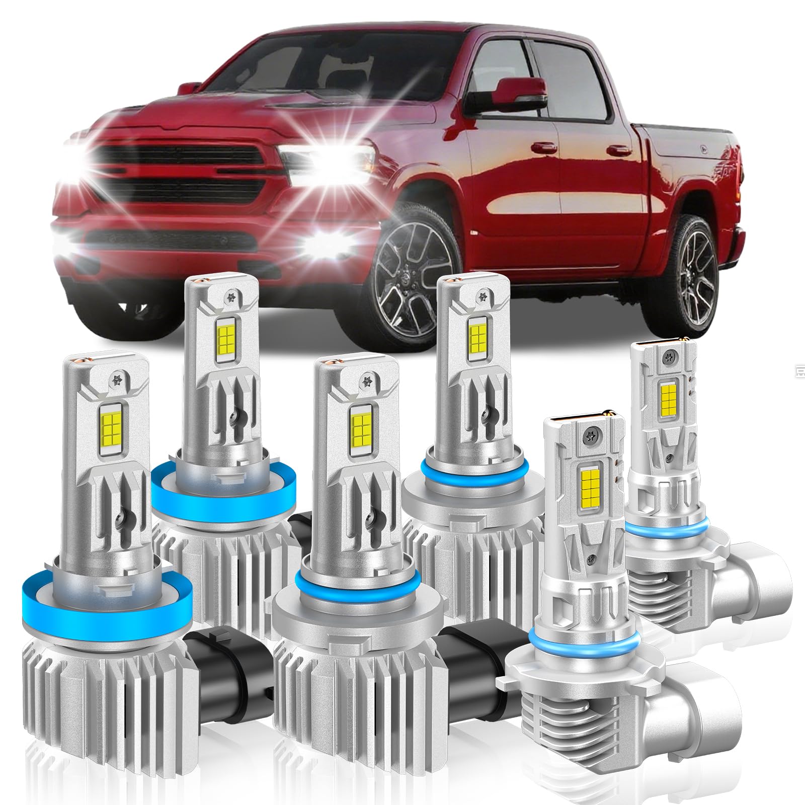 Photo 1 of GQWISCL Fit for Dodge 2009-2018 Ram 1500 2500 3500(without Projector) Light Bulbs, High/Low Beam Fog Light Bulbs Combo, 800% Brightness CSP Chips, 6000K White, Efficient Heat Dissipation, Pack of 6