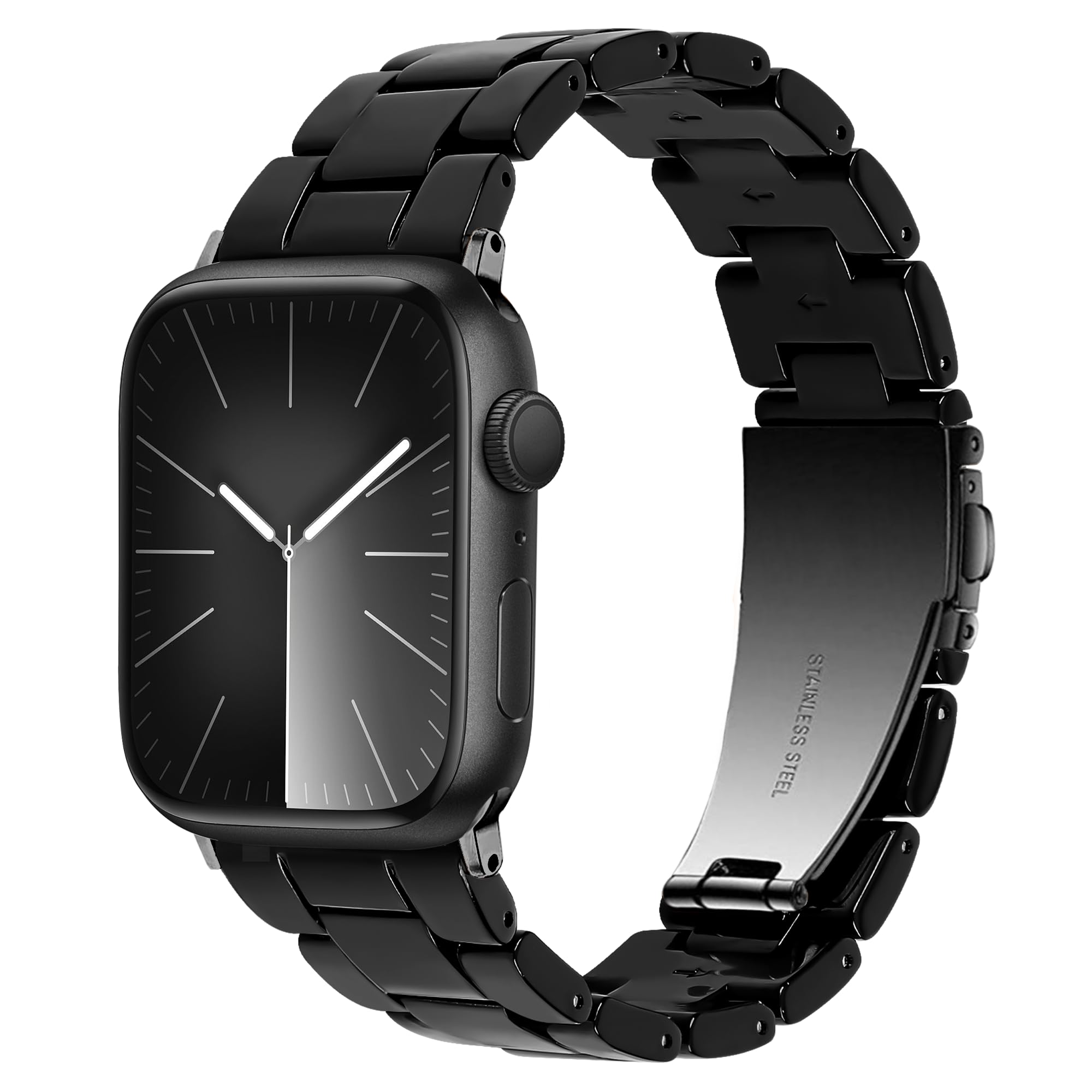 Vamyzji Compatible with Apple Watch Strap 42mm(Series 11 10) 41mm 40mm 38mm, Light Resin Waterproof Sport Black iWatch Strap with Stainless Steel Clasp for Apple Watch Series 11 10 SE 9 8 7 6 5 4 3 2