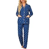 ENJOYNIGHT Womens Cotton Flannel Pajamas Set Long Sleeve Button Down Sleepwear Set