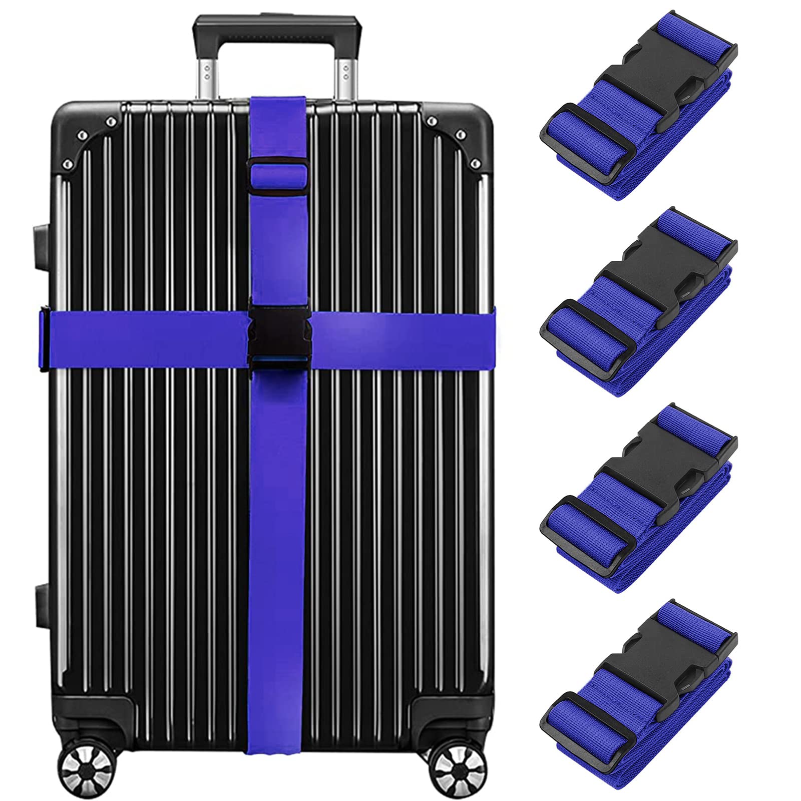 Newthinking Luggage Straps for Suitcase 4 Pack, Heavy Duty Adjustable Suitcase Bands with Buckle, Purple Luggage Identifier Belts for Travel Case, 3.8x200CM