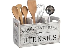 Extra Large Rustic Wooden Utensil Caddy, Kitchen Counter Organizer​ with Multiple Compartments​ for Spoons, Whisks, Tools, De