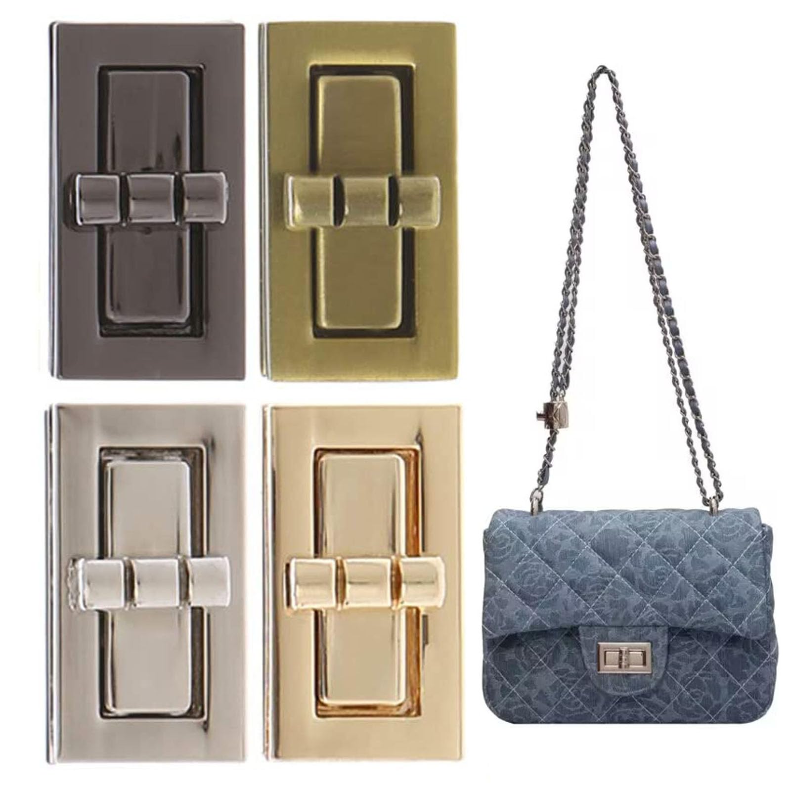 KanDery 4PCS Rectangular Twist Turn Lock, Purse Lock, DIY Catch Buckle Clasp for Bag Making Book Leather Fabric Handbag Wallet