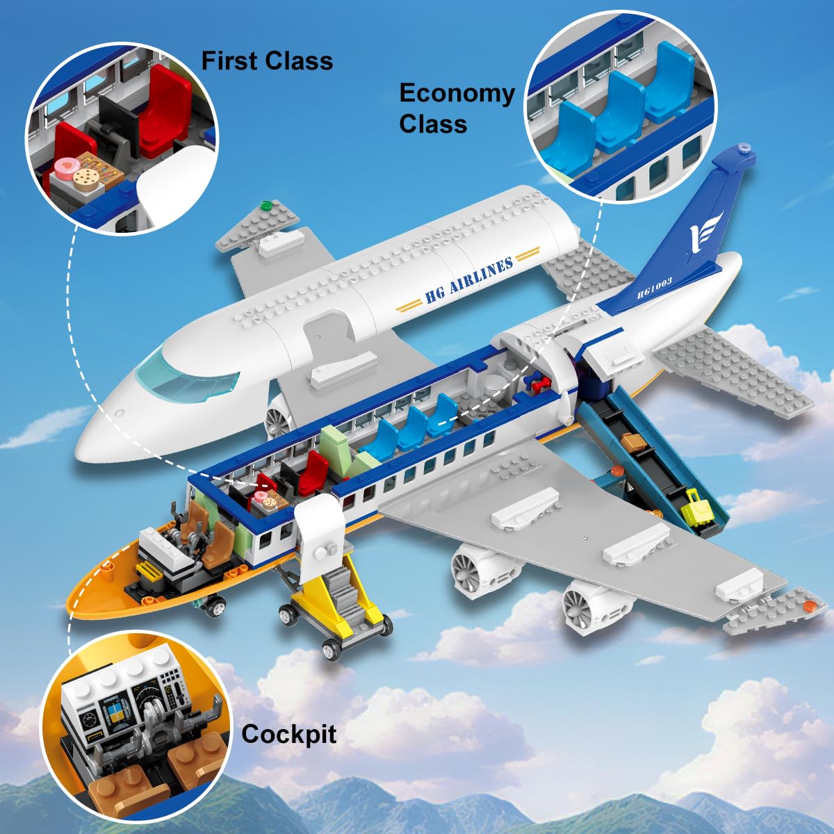 CUBIMANA 53.5CM Großes Passagierflugzeug Bausatz mit LED-Licht für Kinder 3