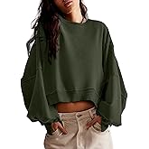 ALPSWARE Womens Cropped Sweatshirt Long Sleeve Tops Crewneck Loose Tee Fall Pullover Crop Side Slit Casual
