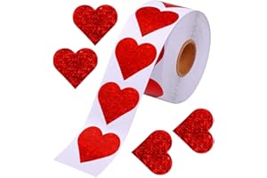 LROGOE Valentines Glitter Red Heart Stickers, 1.5" Heart Decorative Labels 500 per Roll, Valentine's Day Love Decorations for Wedding, Anniversaries