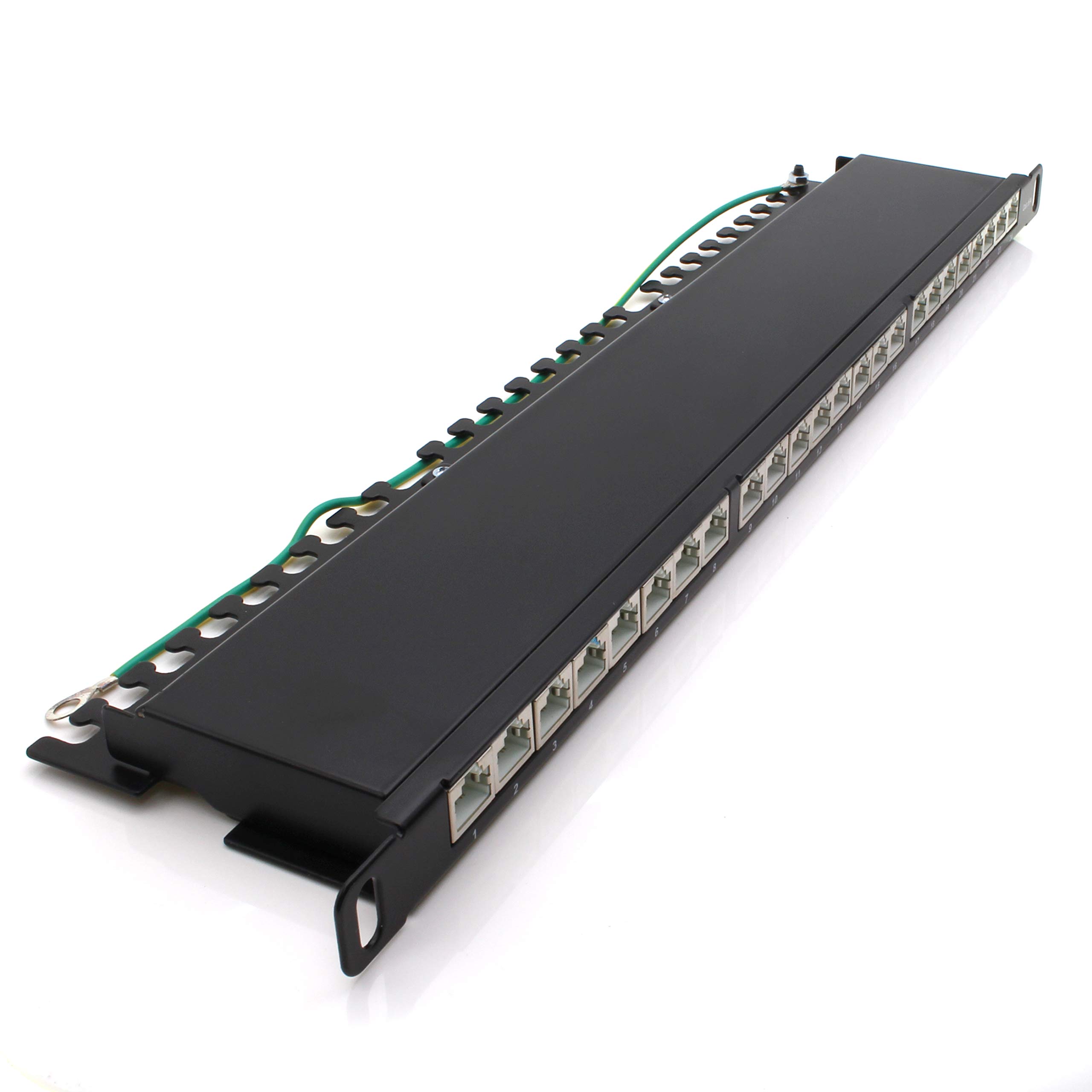 1aTTack.de 367493 Patch panel CAT6a SLIM 24 port black 0.5 HE distribution panel LSA+ connection technology network distribution - RJ45 - TIA 568 A/B - black