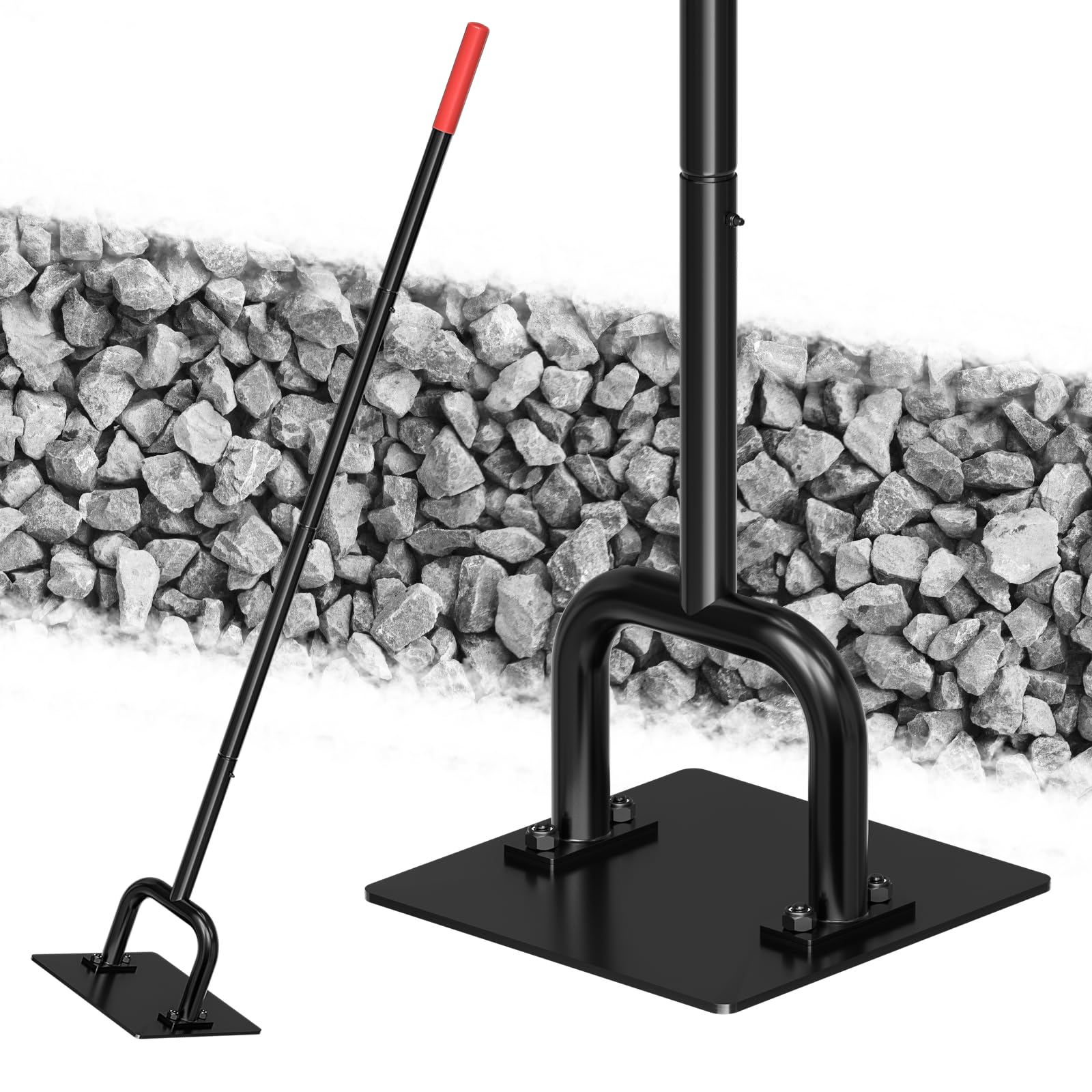Photo 1 of 10"x10" Steel Tamper Tool with 57" Long Handle and Rubber Grip, Hand Compactor Tool for Soil, Gravel, Asphalt, Driveway, Sidewalk and Paver Base Leveling