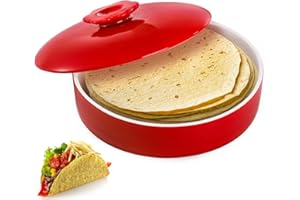 Lyellfe Ceramic Tortilla Warmer with Lid, 8.5 Inch Tortilla Server Holder Container, Hold up to 12 Tortillas,Red Taco Warmer 
