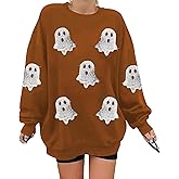 BEIDEFY Halloween Sweatshirts for Women Sequin Ghost Long Sleeve Shirt Oversized Spooky Season Pullover Tops